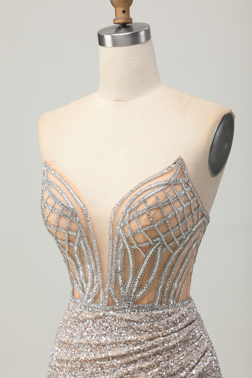 Silver Strapless Bodycon Sequin Homecoming Dress with Slit