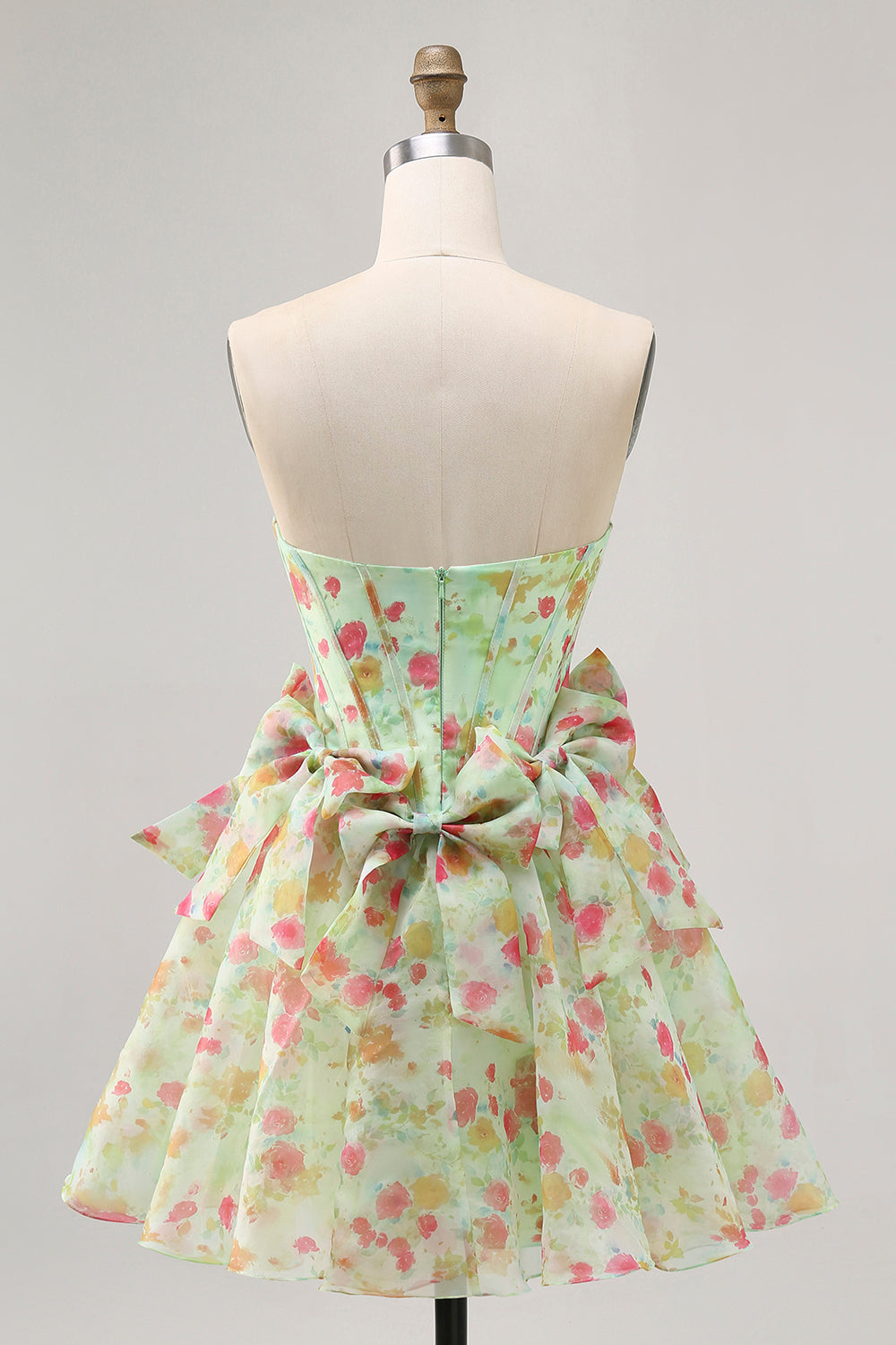 Floral Strapless A Line Corset Green Homecoming Dress