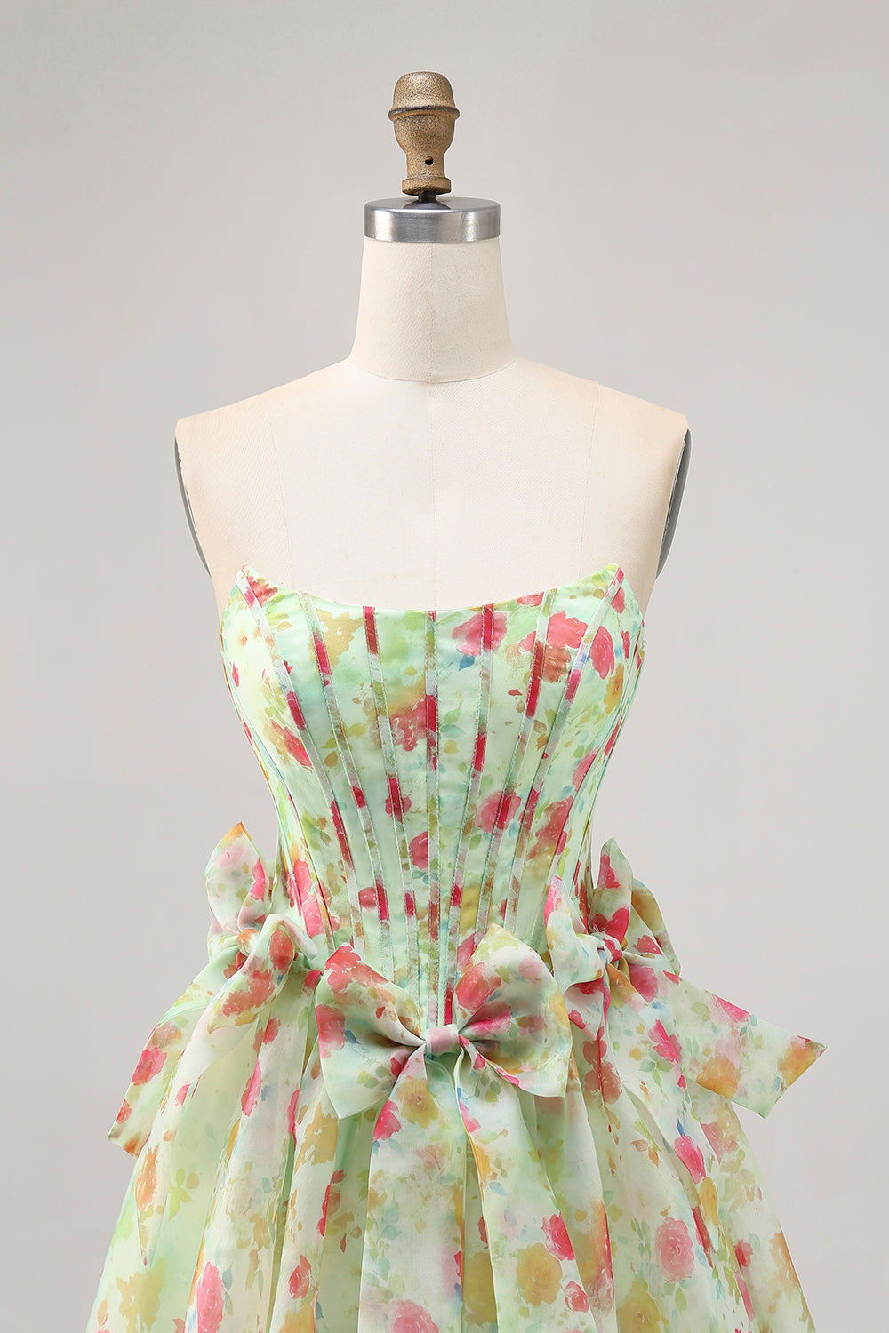 Floral Strapless A Line Corset Green Homecoming Dress