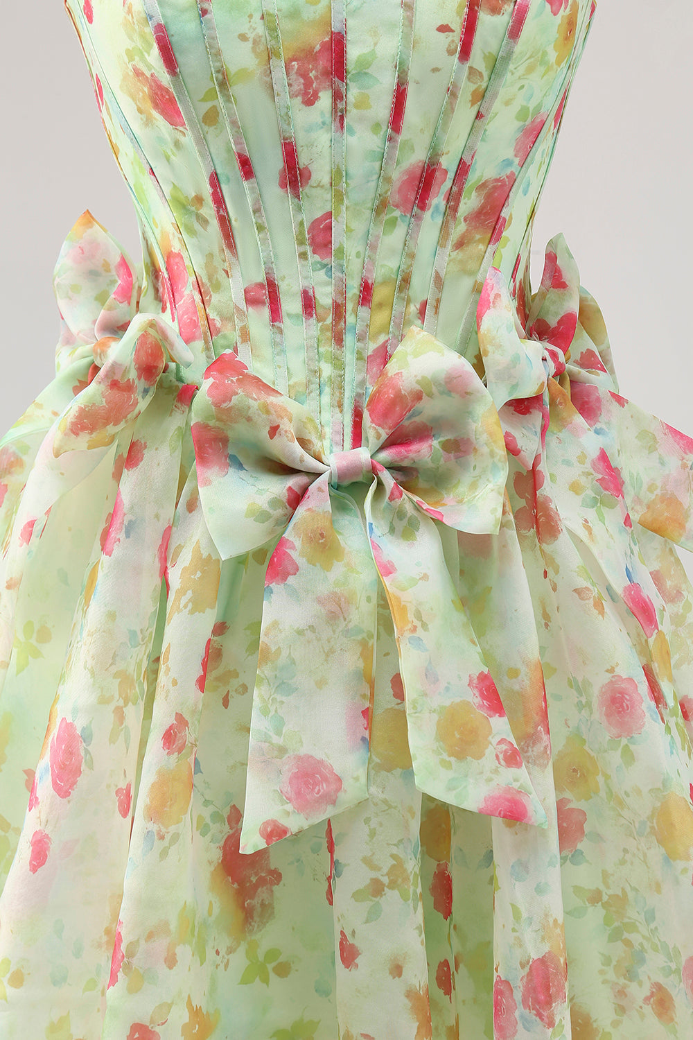 Floral Strapless A Line Corset Green Homecoming Dress