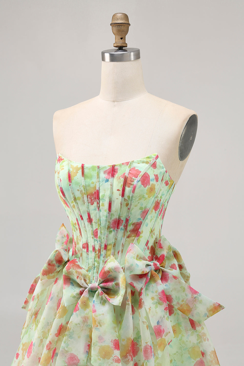 Floral Strapless A Line Corset Green Homecoming Dress