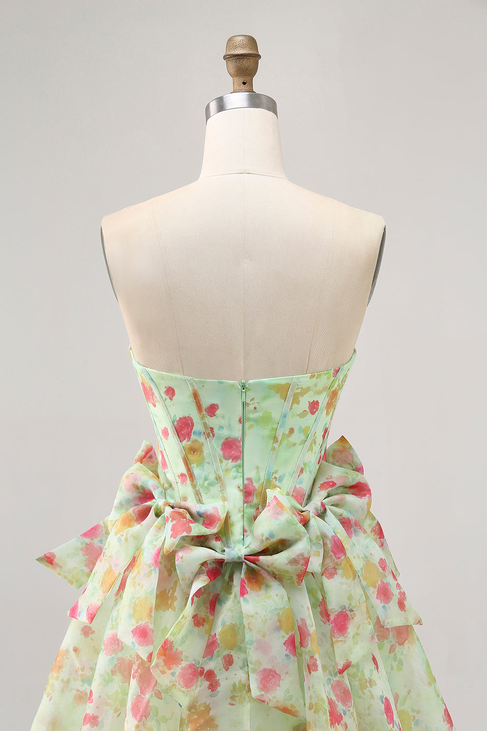 Floral Strapless A Line Corset Green Homecoming Dress