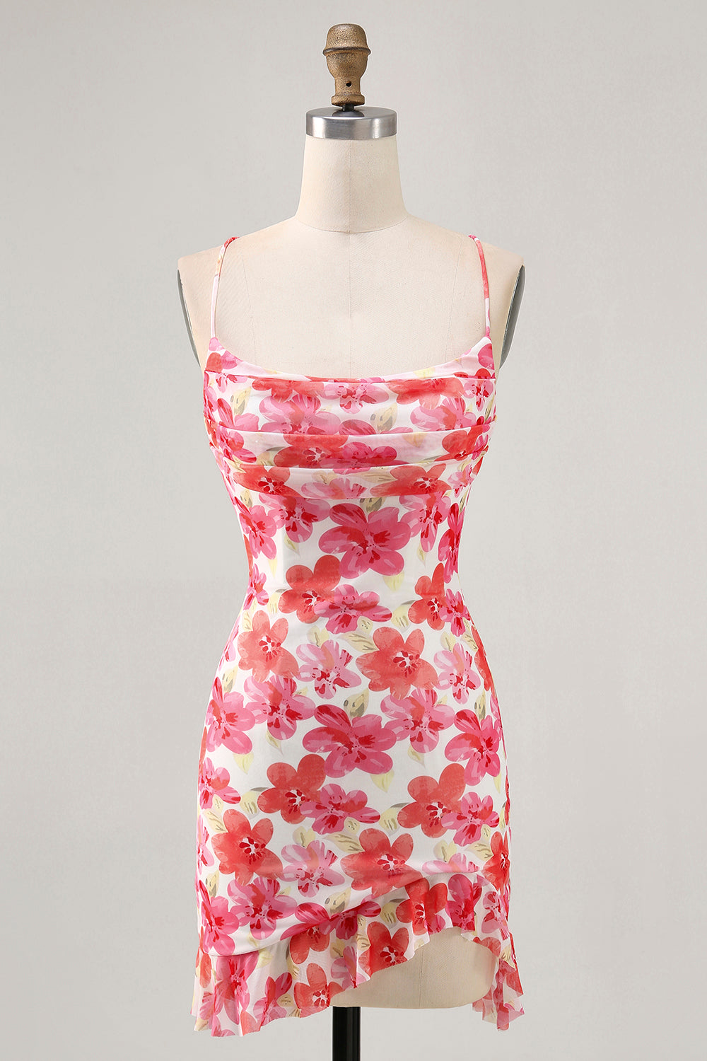 Bodycon Red Flower Homecoming Dress with Ruffles