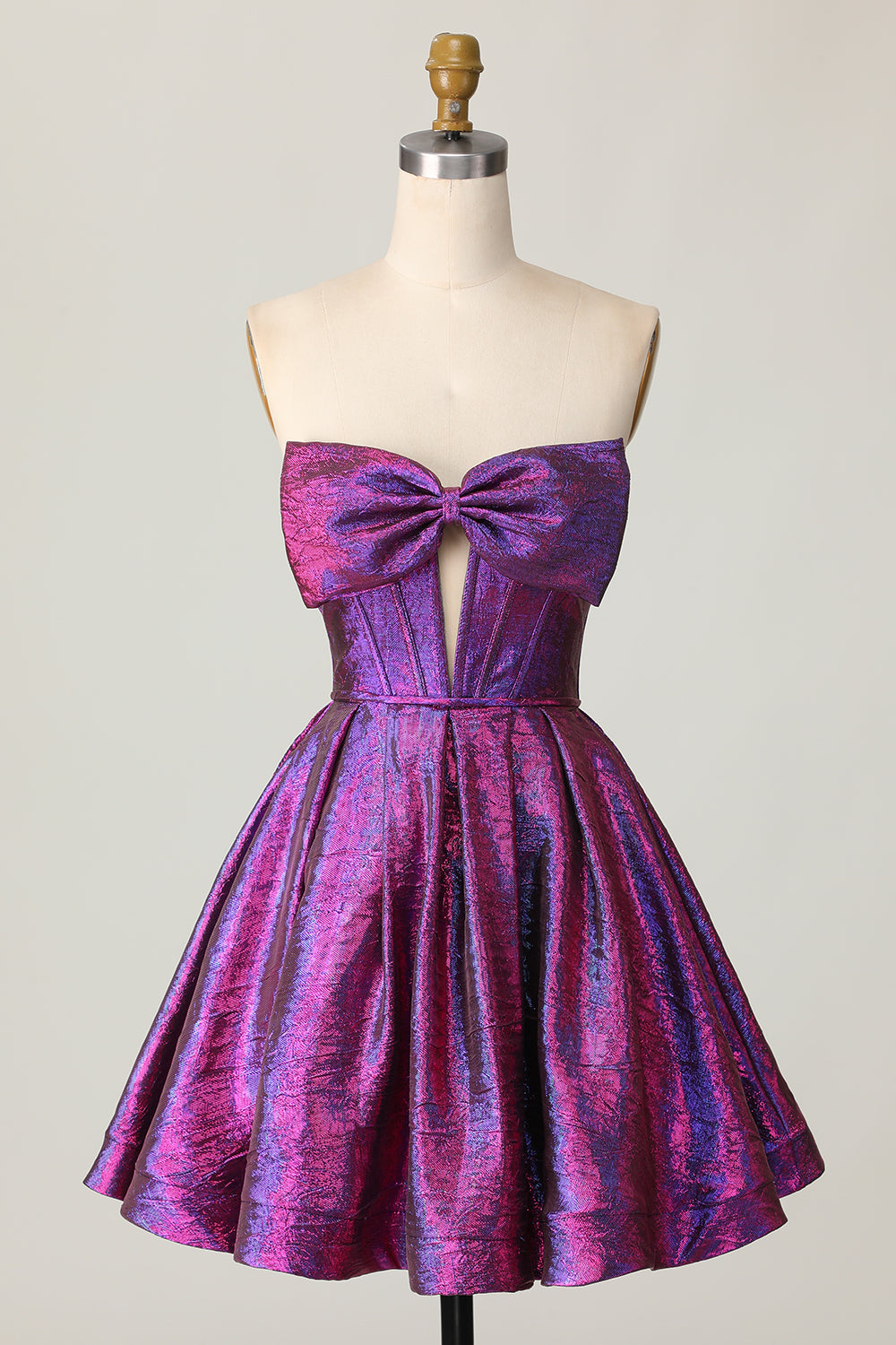 Corset Keyhole A Line Strapless Metallic Dark Purple Homecoming Dress