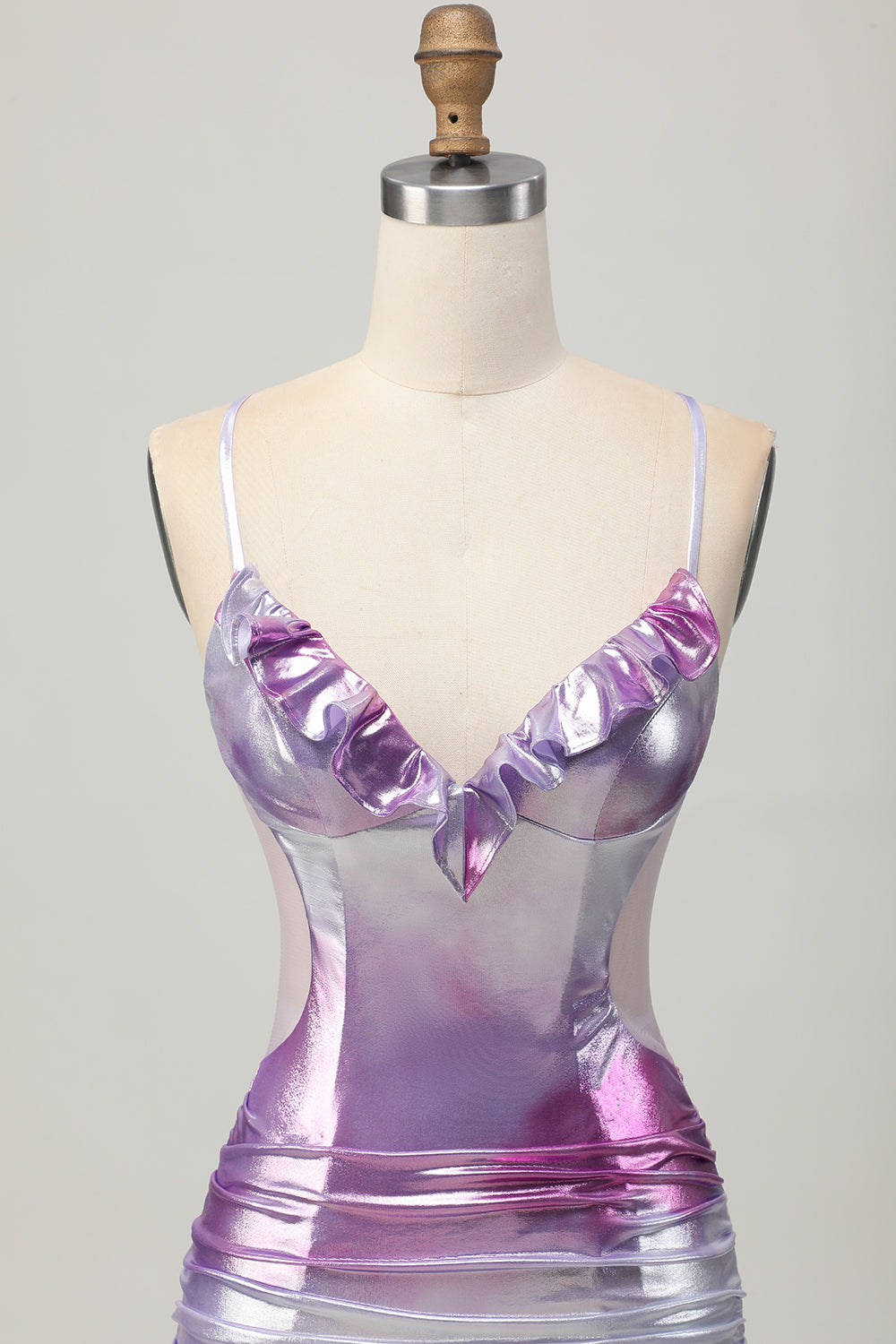 Silver Purple Bodycon Ruched V Neck Homecoming Dress