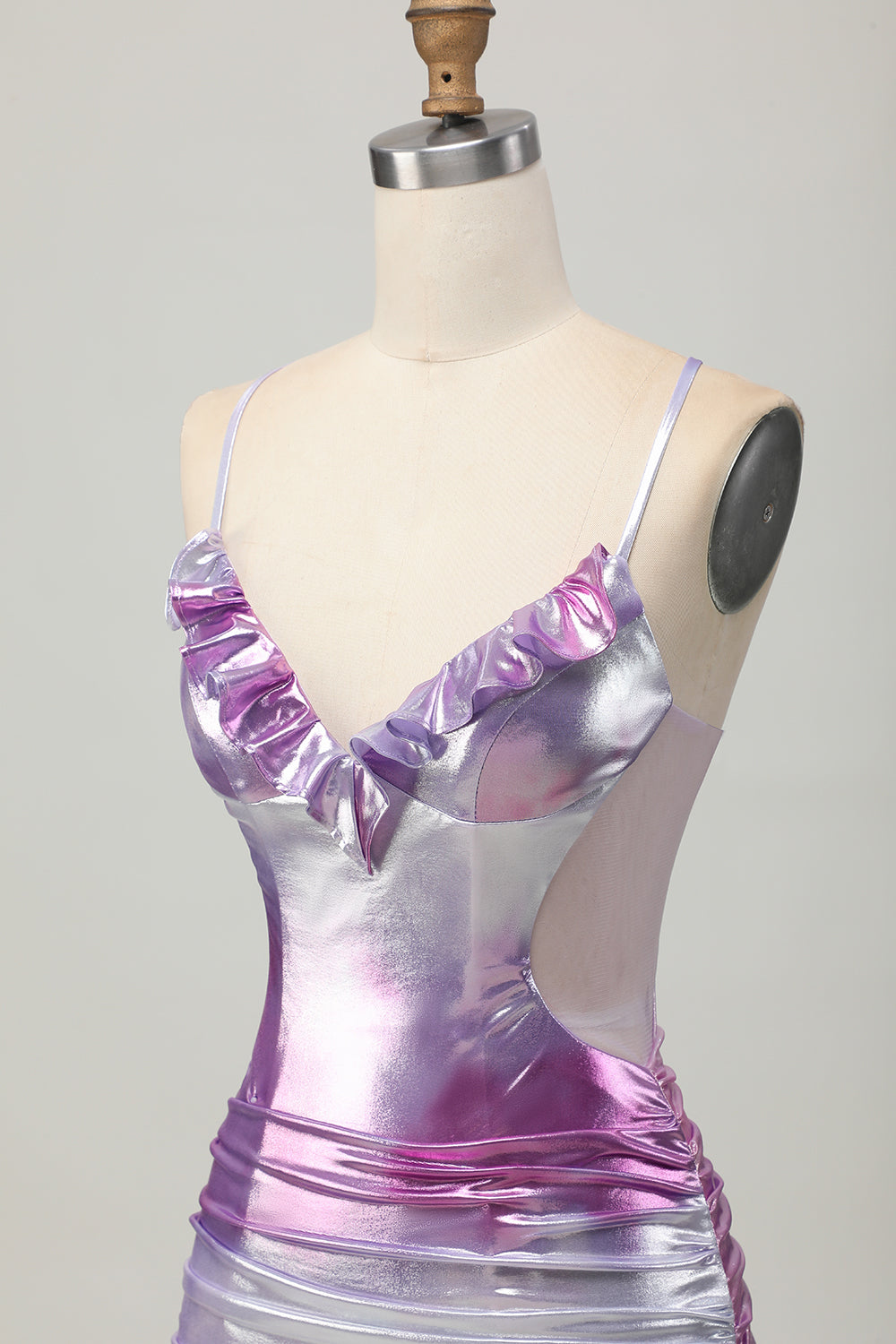 Silver Purple Bodycon Ruched V Neck Homecoming Dress