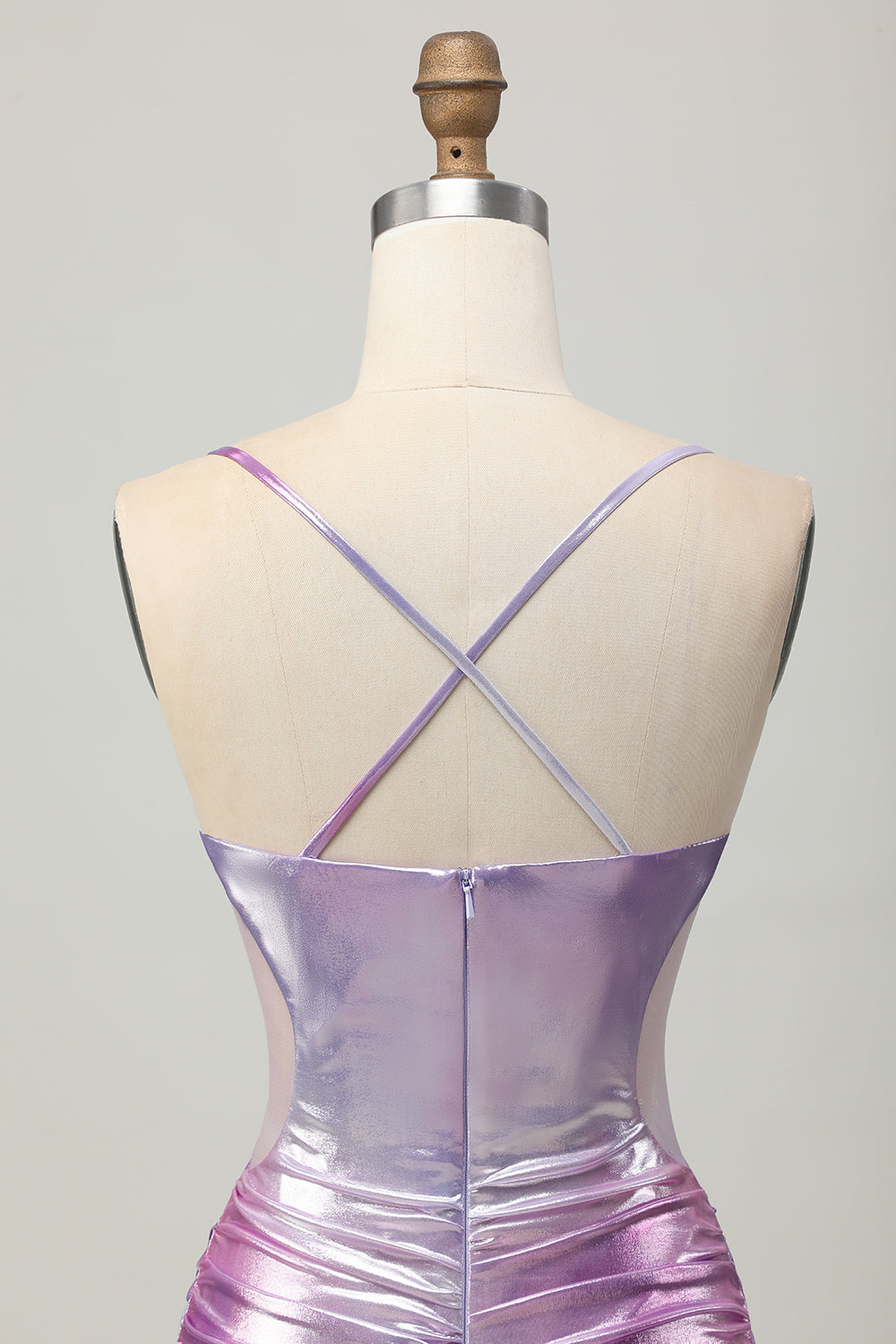 Silver Purple Bodycon Ruched V Neck Homecoming Dress