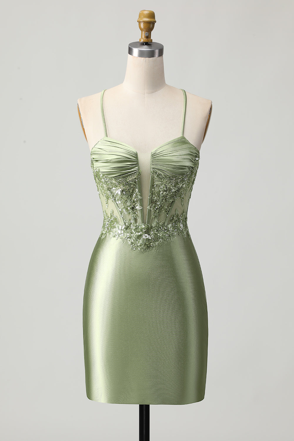 Green Bodycon Corset Sequin Homecoming Dress with Lace Up Back