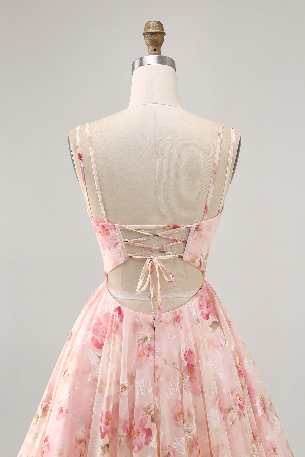 Blush Floral A Line Cut Out Corset Printed Homecoming Dress