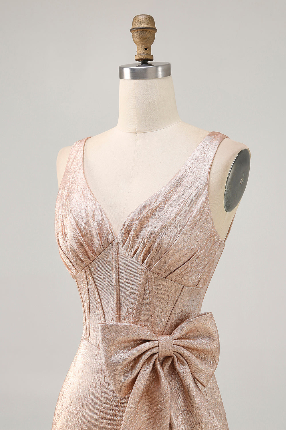 Champagne Bodycon Corset Satin Homecoming Dress with Bow