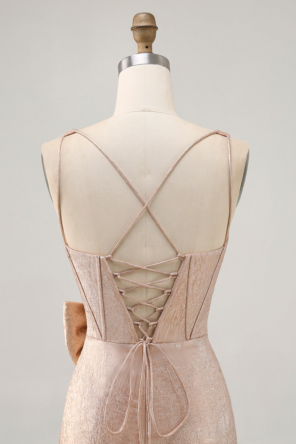 Champagne Bodycon Corset Satin Homecoming Dress with Bow