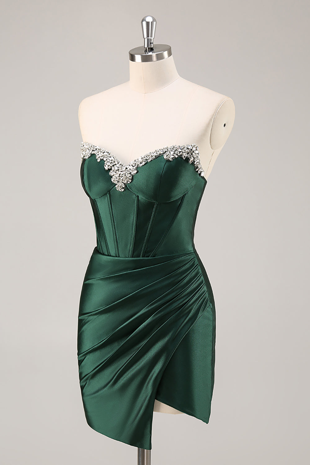 Strapless Beaded Corset Dark Green Homecoming Dress