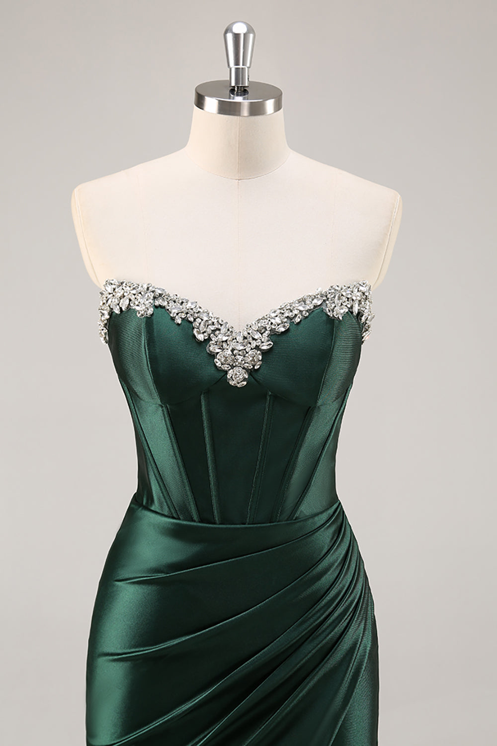 Strapless Beaded Corset Dark Green Homecoming Dress
