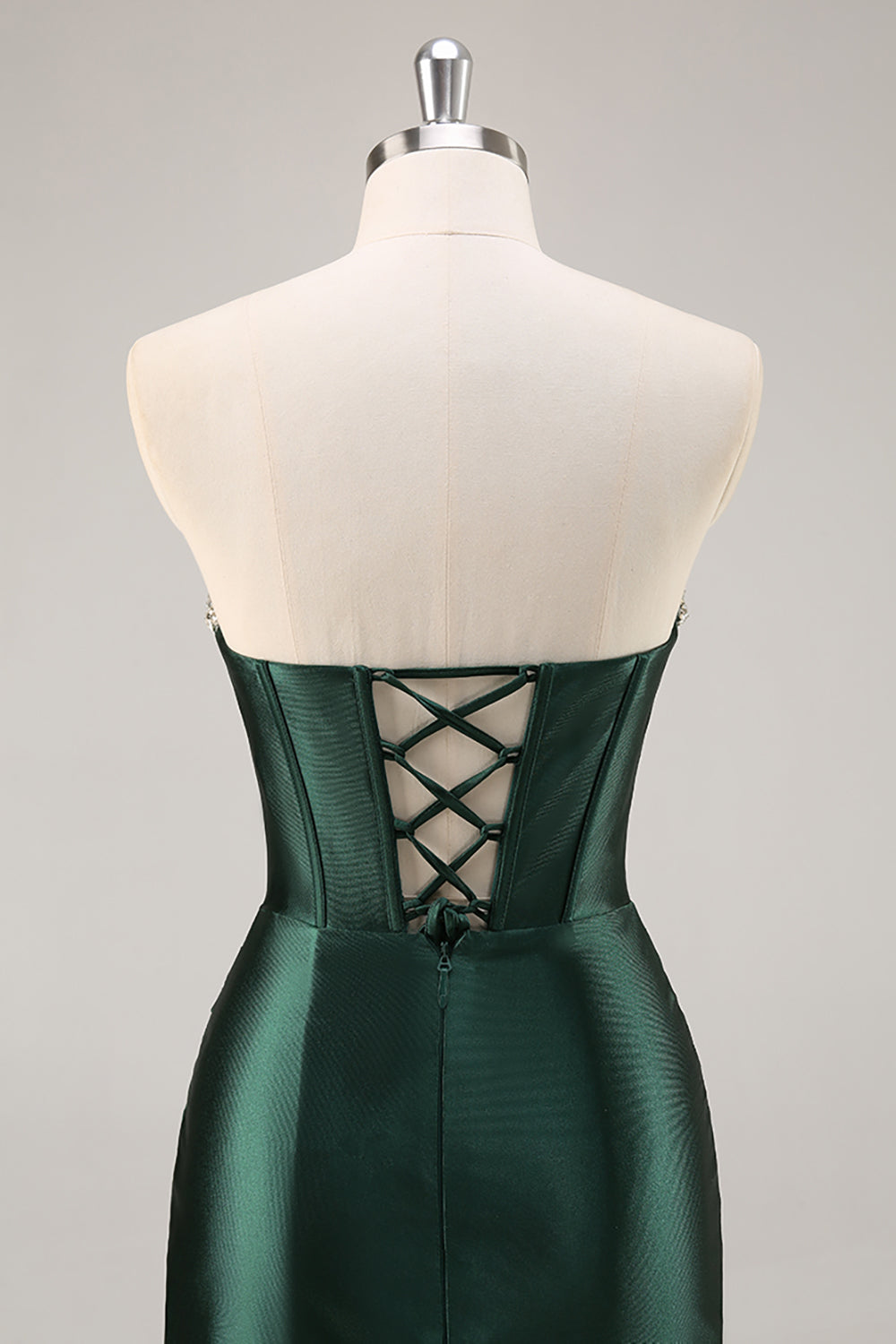 Strapless Beaded Corset Dark Green Homecoming Dress