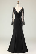 Elegant Black Mermaid V-Neck Mother Of The Bride Dress with Sequins