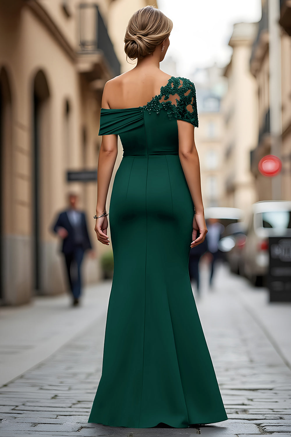 One Shoulder Black Mermaid Appliqued Mother Of The Bride Dress