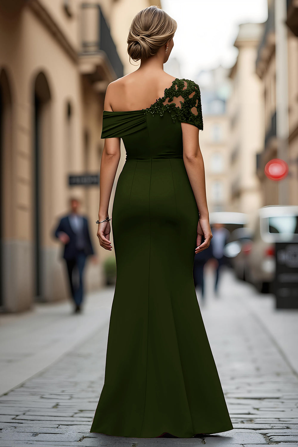 One Shoulder Black Mermaid Appliqued Mother Of The Bride Dress