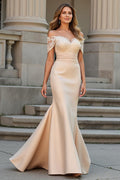 Off The Shoulder Champagne Mermaid Mother Of The Bride Dress With Appliques