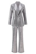 Sparkly Silver Notched Lapel 2-Piece Women Prom Suits