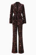 Coffee Sequin 2-Piece Peak Lapel Women Prom Suits With Sash