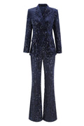 Navy 2-Piece Sequin Double Breasted Women Prom Suits