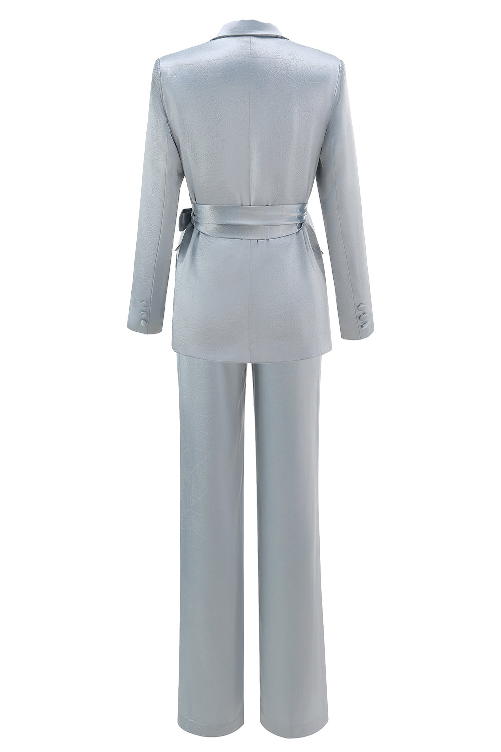 Dusty Blue Satin 2-Piece Women Work Suits With Sash