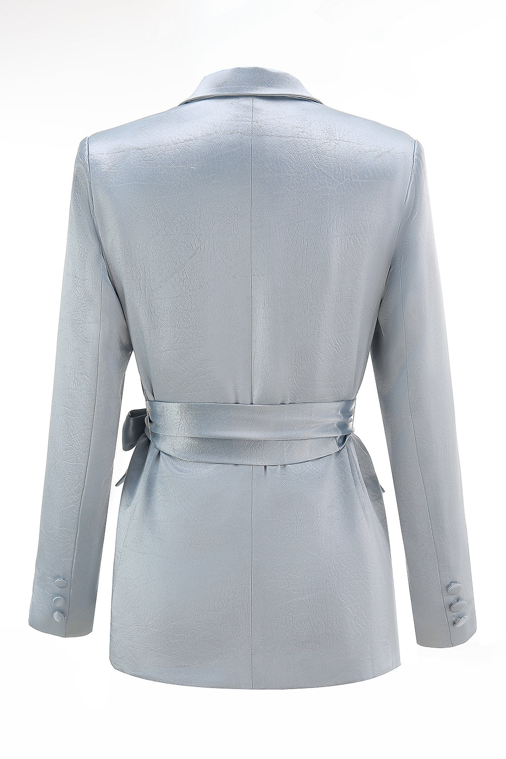 Dusty Blue Satin 2-Piece Women Work Suits With Sash