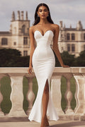 Strapless Mermaid Ivory Engagement Dress with Slit