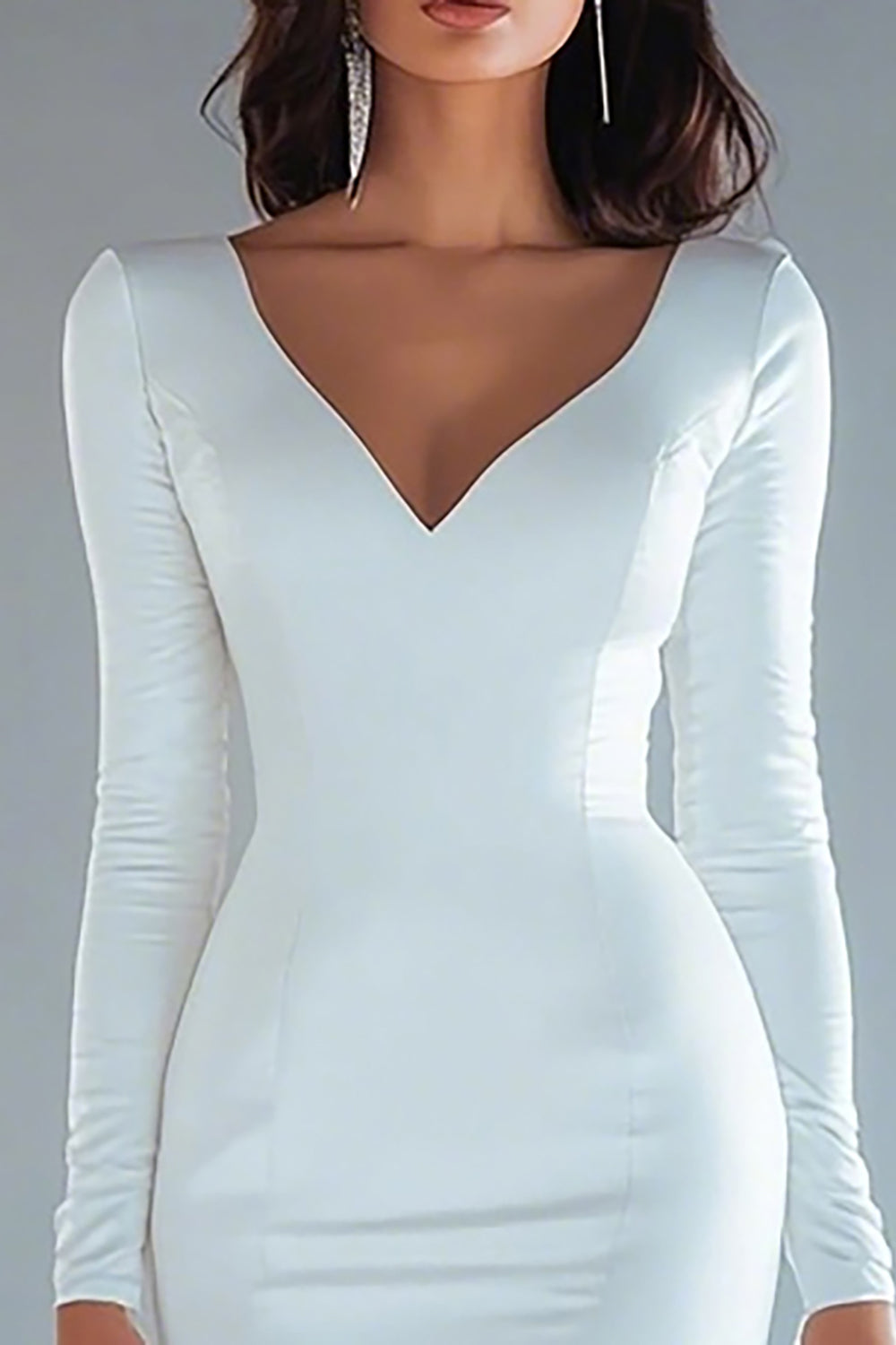 Mermaid Ivory Long Sleeve Wedding Dress with Slit