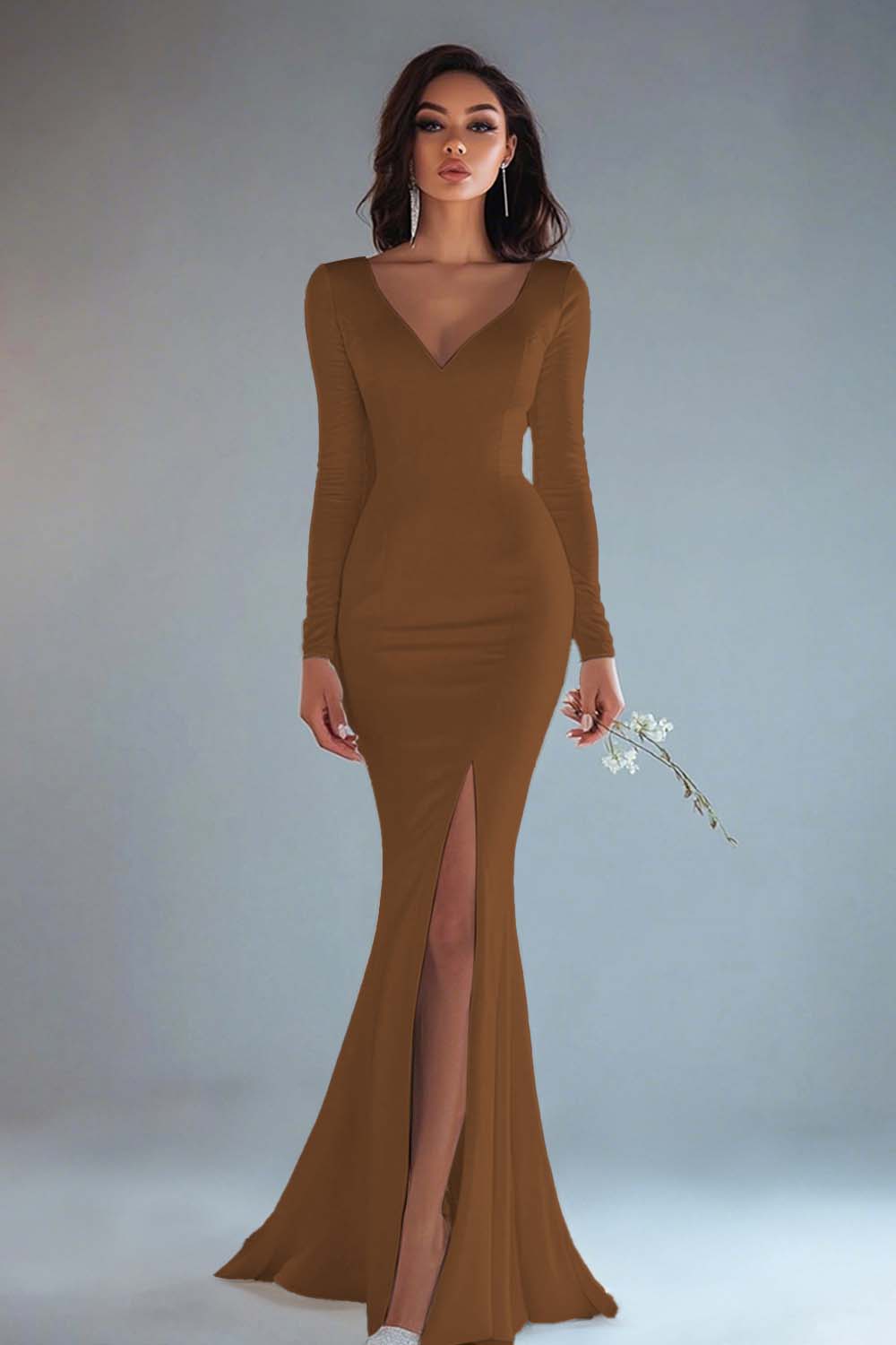 Mermaid Ivory Long Sleeve Wedding Dress with Slit