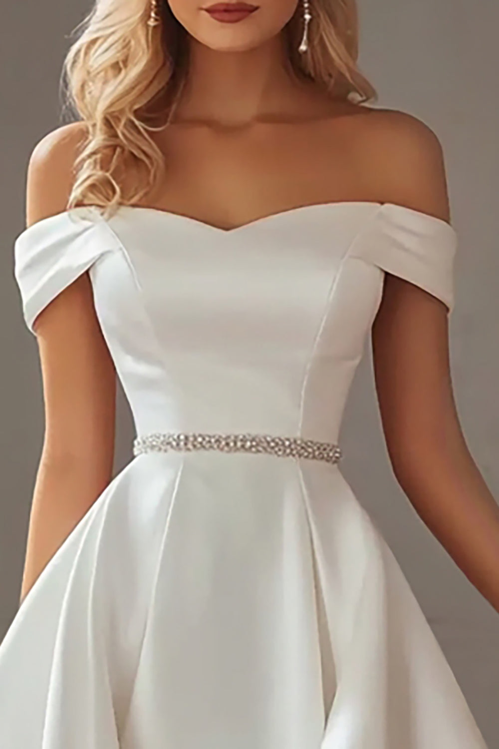 Off The Shoulder Ivory A Line High Low Wedding Dress