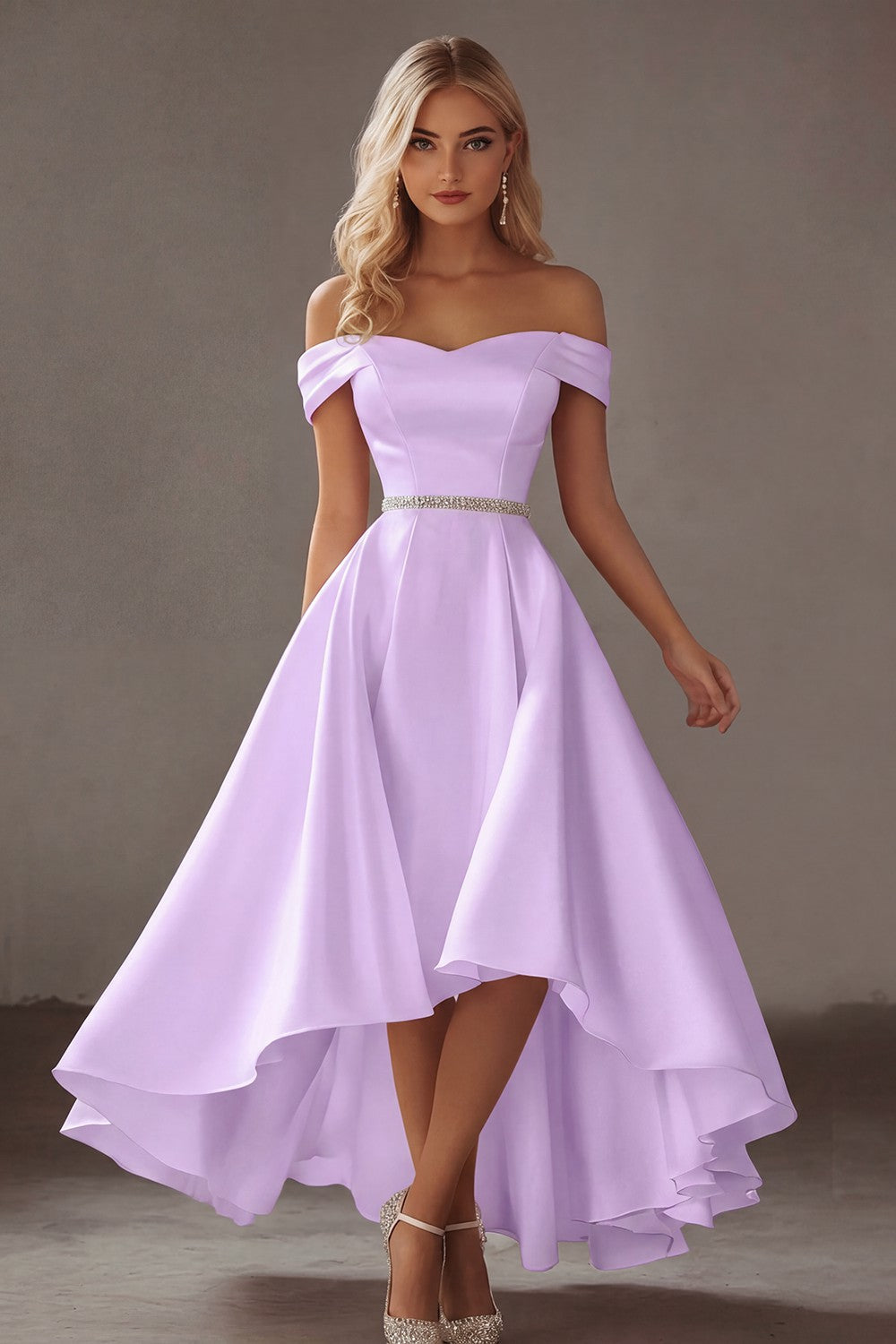 Off The Shoulder Ivory A Line High Low Wedding Dress