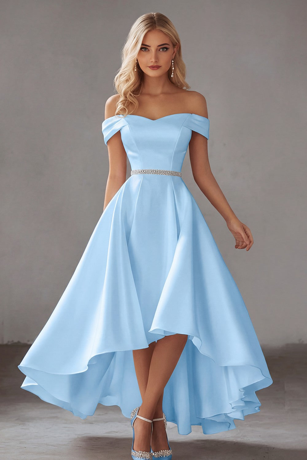 Off The Shoulder Ivory A Line High Low Wedding Dress