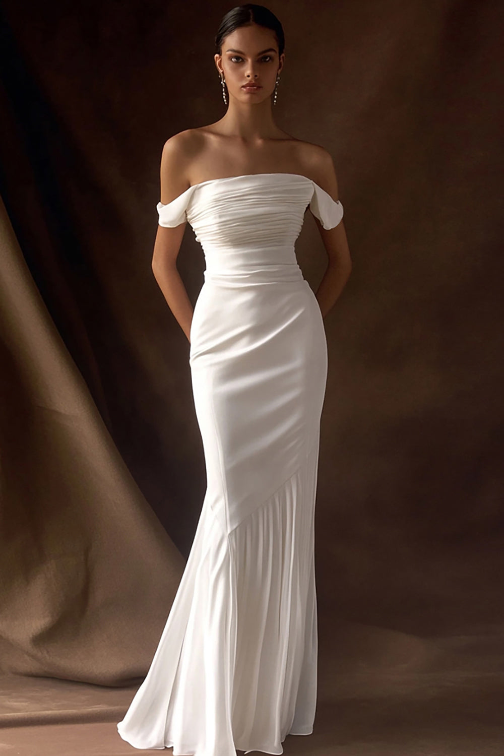 Mermaid Long Off The Shoulder Ivory Wedding Dress
