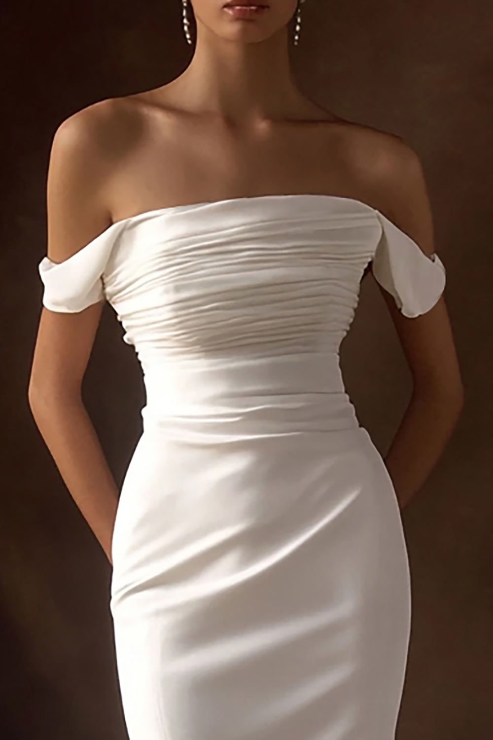 Mermaid Long Off The Shoulder Ivory Wedding Dress