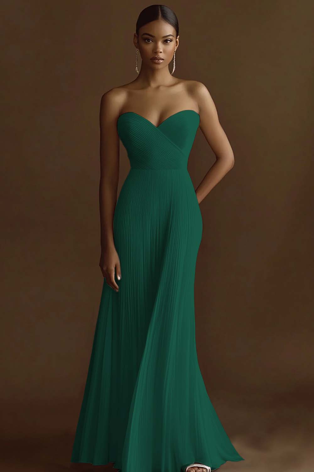 Strapless Ivory Pleated Engagement Dress