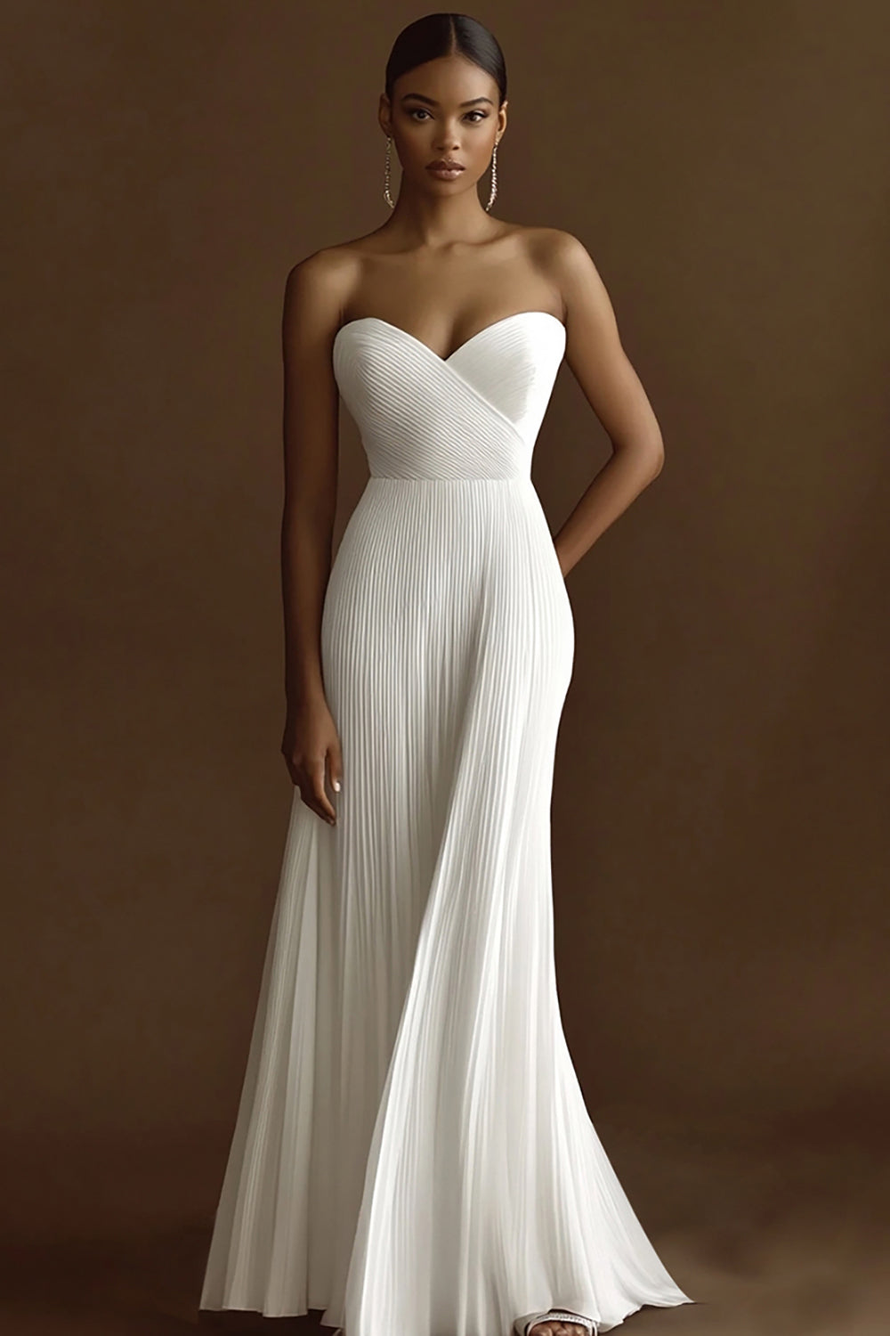 Strapless Ivory Pleated Engagement Dress