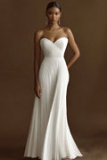 Strapless Ivory Pleated Engagement Dress