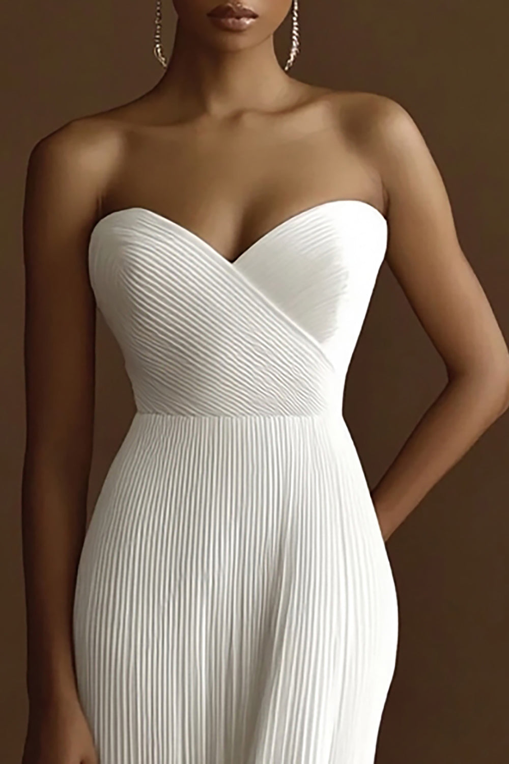Strapless Ivory Pleated Engagement Dress
