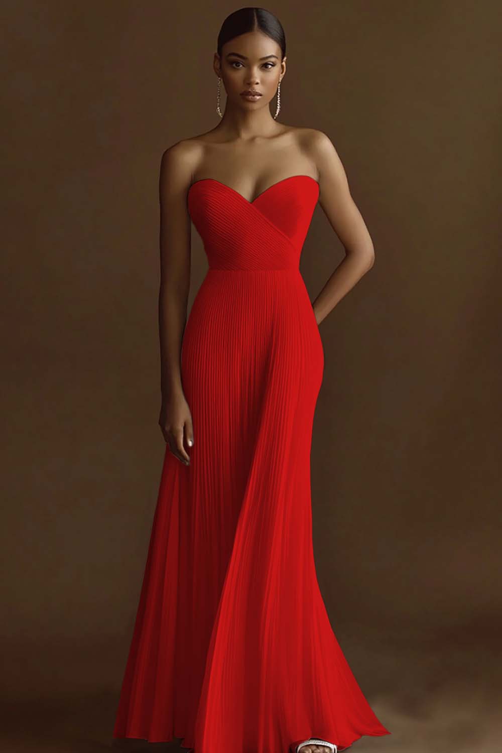 Strapless Ivory Pleated Engagement Dress