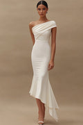 Ivory One Shoulder Mermaid Asymmetrical Engagement Dress
