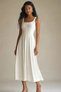 A Line Ivory Square Neck Midi Graduation Dress
