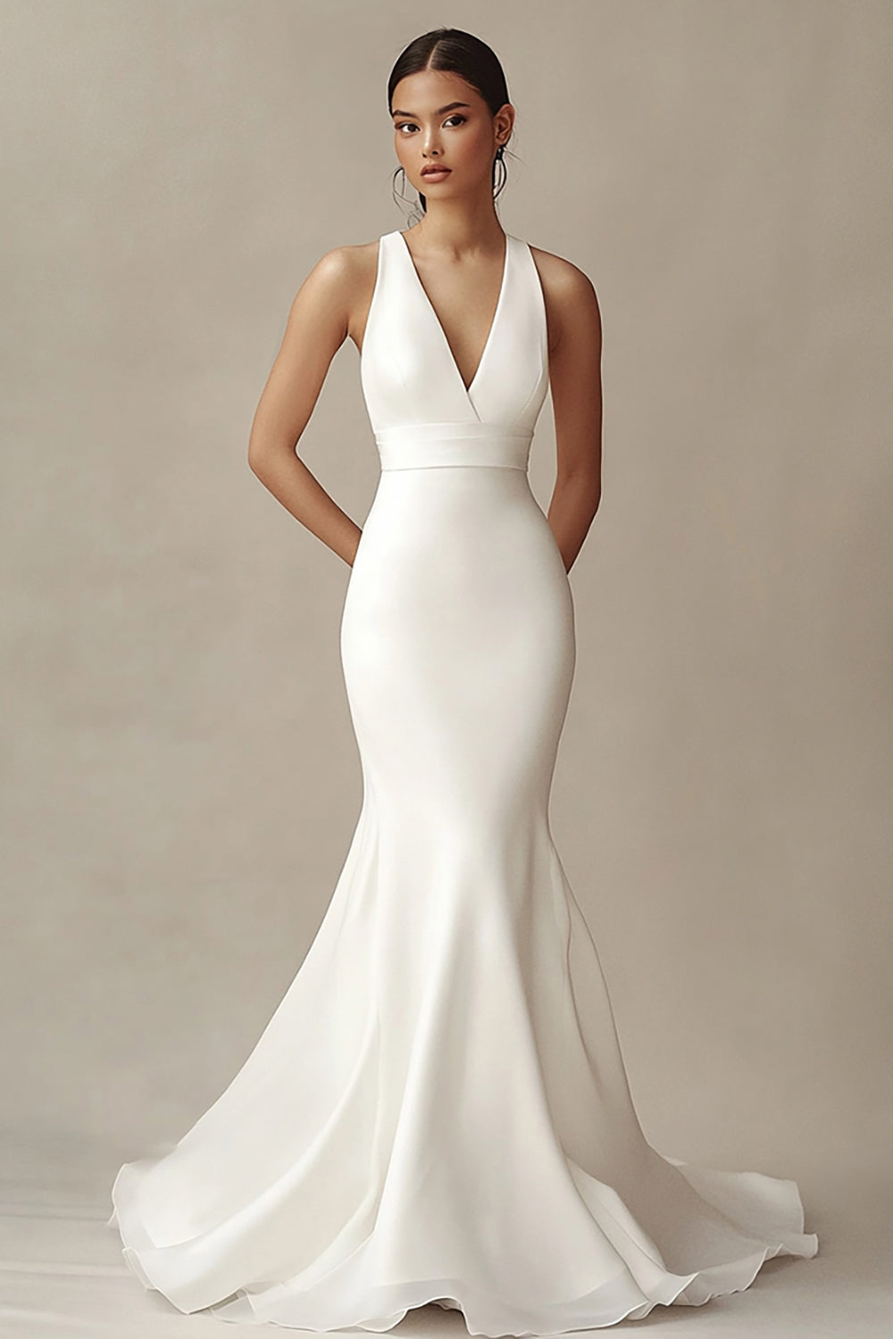 Ivory Mermaid V-Neck Long Wedding Dress