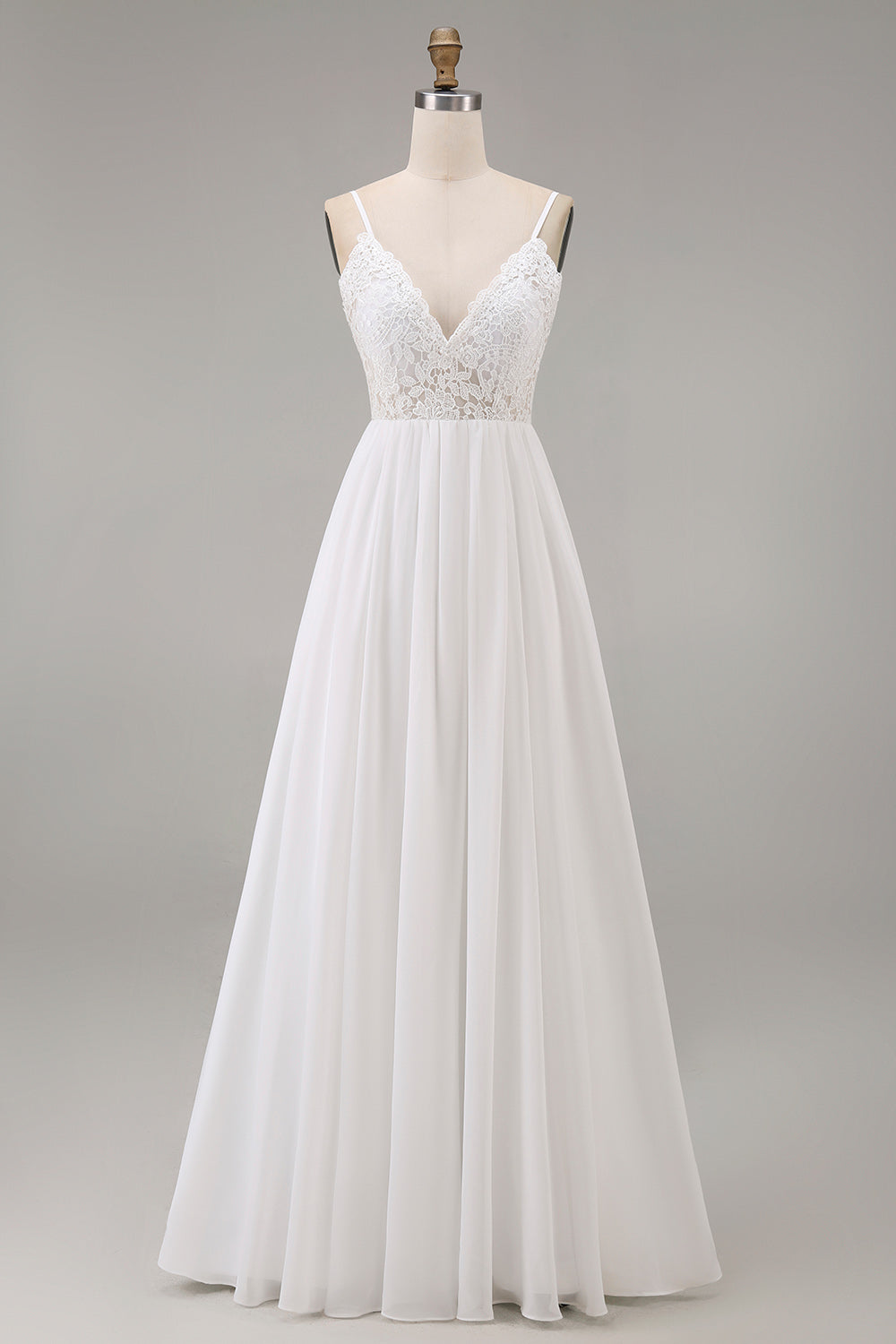 White A-Line Appliqued Spaghetti Straps Engagement Dress