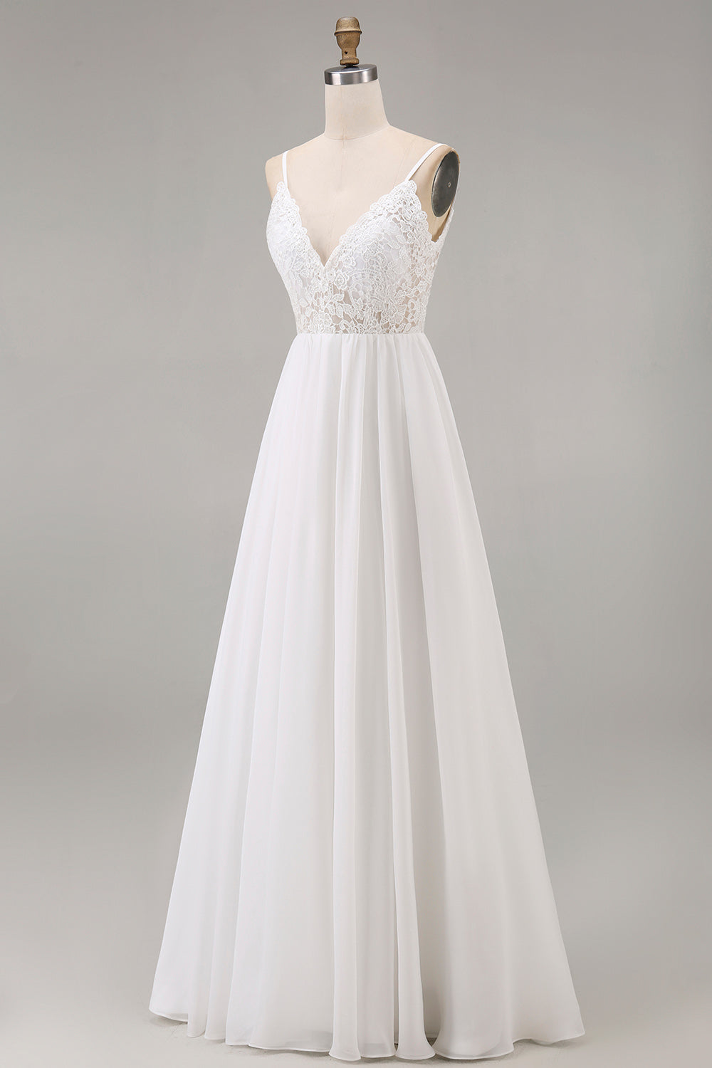 White A-Line Appliqued Spaghetti Straps Engagement Dress