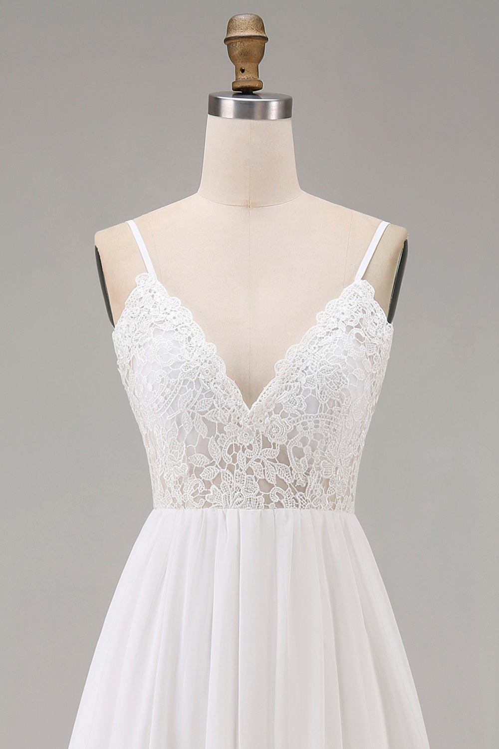 White A-Line Appliqued Spaghetti Straps Engagement Dress