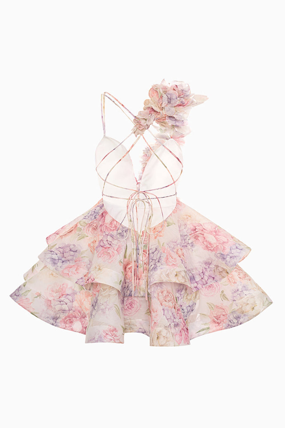 Pink Flower Asymmetrical Neck A Line Homecoming Dress