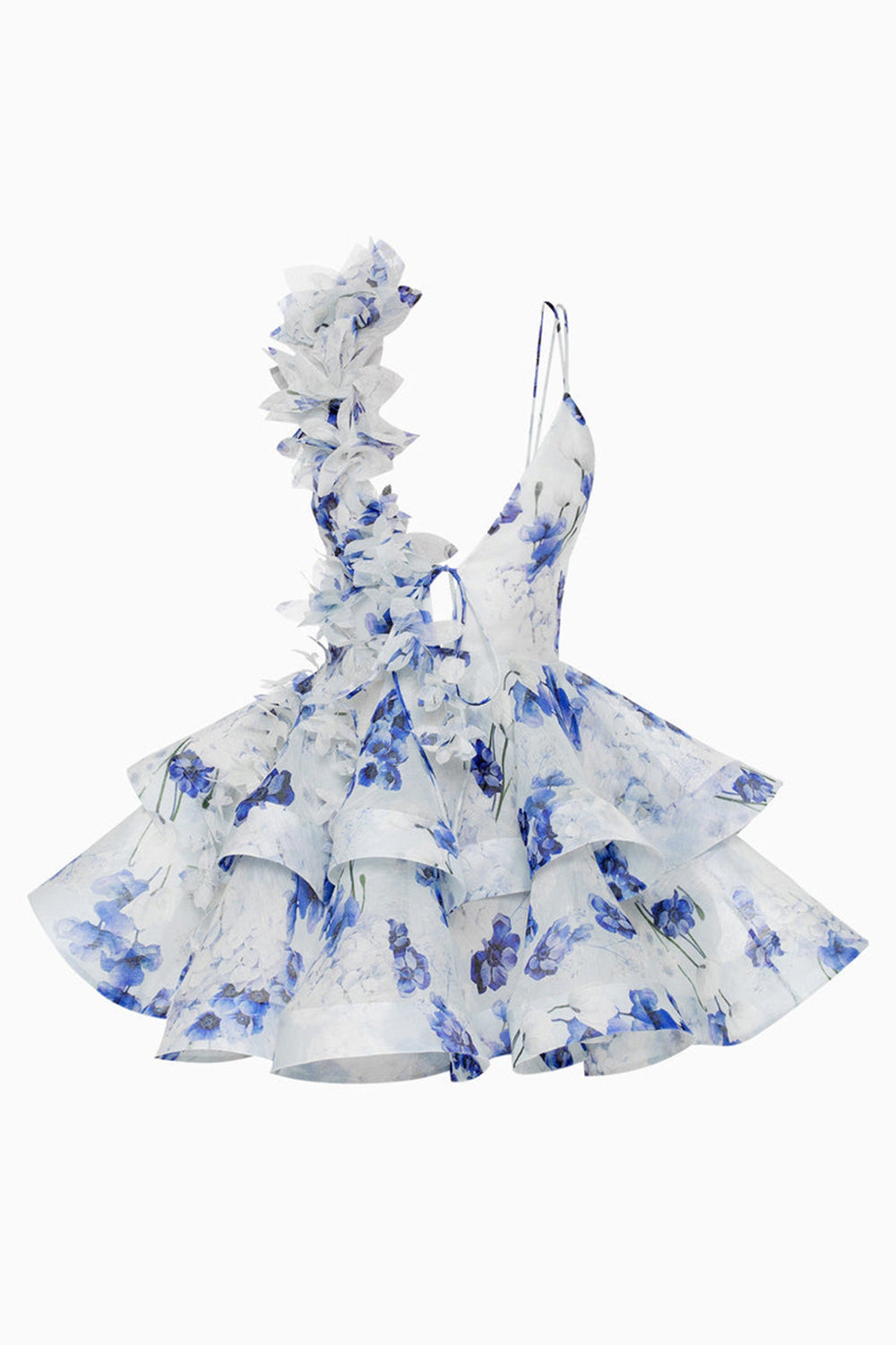 Pink Flower Asymmetrical Neck A Line Homecoming Dress