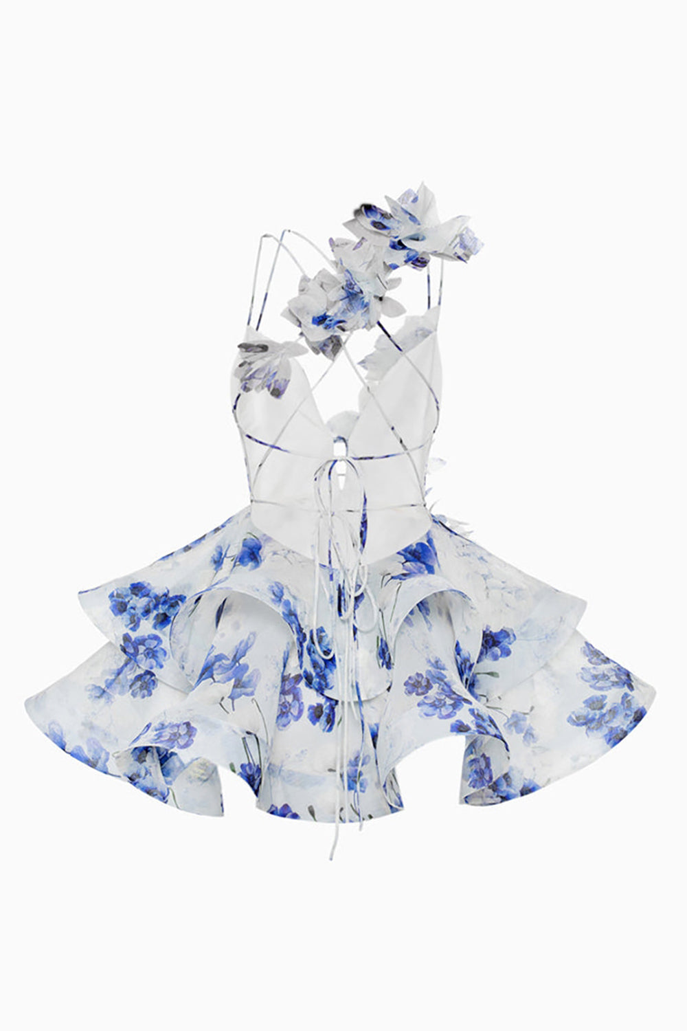 Pink Flower Asymmetrical Neck A Line Homecoming Dress