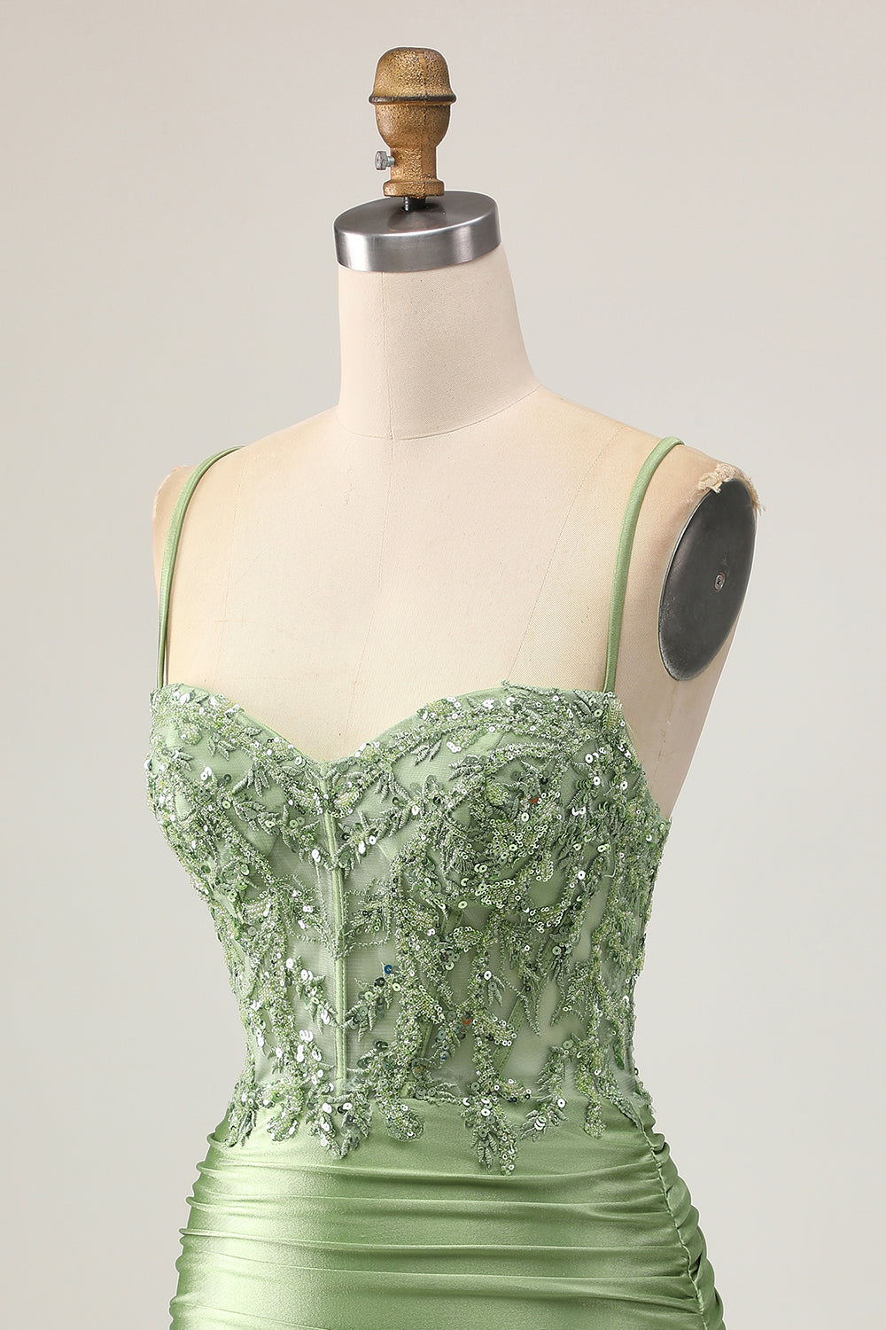 Bodycon Ruched Sage Green Homecoming Dress with Appliques